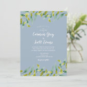 Dusty Blue Watercolor Greenery Eucalyptus Wedding Einladung (Stehend Vorderseite)