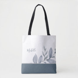 Dusty Blue Watercolor Greenery mit Namen Tasche
