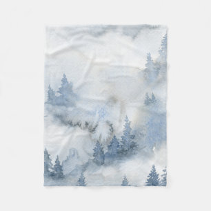 Dusty Blue Watercolor Misty Abstrakt Forest Fleecedecke