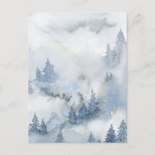 Dusty Blue Watercolor Misty Forest Postkarte (Vorderseite)