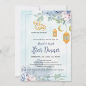 Dusty Blue Watercolor Mosque Floral Iftar Einladung (Vorderseite)