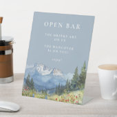 Dusty Blue Watercolor Mountain Wedding Open Bar Sockelschild (In SItu)
