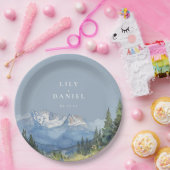 Dusty Blue Watercolor Mountain Wildblume Hochzeit Pappteller (Party)