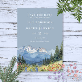 Dusty Blue Watercolor Mountain Wildblume Hochzeit Save The Date