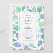 Dusty Blue Watercolor Painted Foliage Wedding Einladung (Vorderseite)