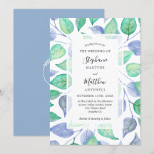 Dusty Blue Watercolor Painted Foliage Wedding