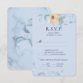Dusty Blue Watercolor Peach Wild Rose RSVP Karte (Vorne/Hinten)