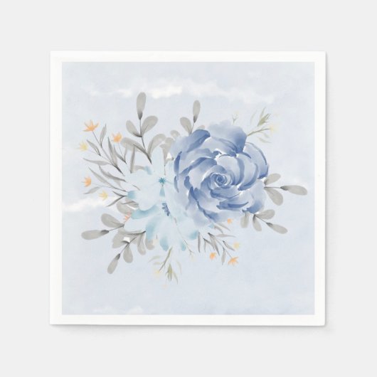 Dusty Blue Watercolor Peonies Wedding Serviette (Vorderseite)