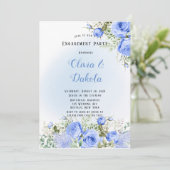 Dusty Blue Watercolor Peony Bloom Engagement Party Einladung (Stehend Vorderseite)