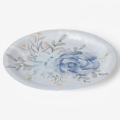 Dusty Blue Watercolor Peony Wedding Paper Plate Pappteller (Schrägansicht)