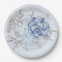 Dusty Blue Watercolor Peony Wedding Paper Plate Pappteller