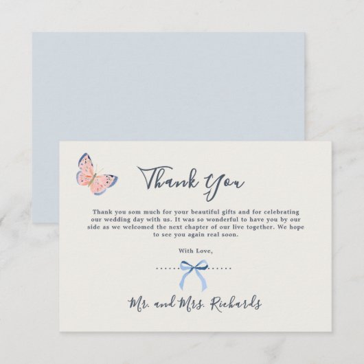 Dusty Blue Watercolor Pretty Typography Dankeskarte (Vorne/Hinten)