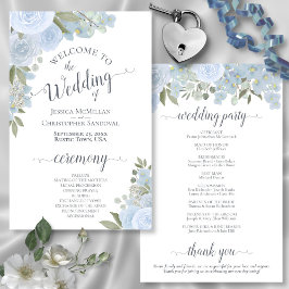 Dusty Blue Watercolor Rose Budget Hochzeitsprogram