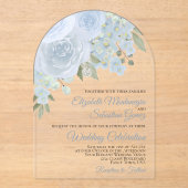Dusty Blue Watercolor Rose Hochzeitsfeier Acryleinladungen (Vorderseite)