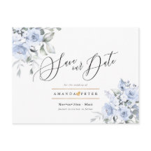 Dusty Blue Watercolor-Rose Save the Date