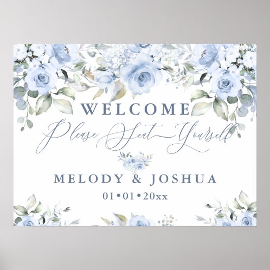 Dusty Blue Watercolor Rose Sich selbst signieren Poster (Vorne)