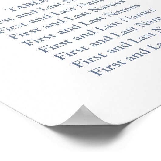 Dusty Blue Watercolor Rose Sitzplan Poster (Ecke)