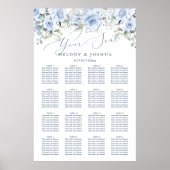 Dusty Blue Watercolor Rose Sitzplan Poster (Vorne)