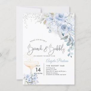 Dusty Blue Watercolor Roses Brunch Bubbly Einladung