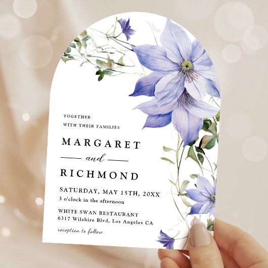 Dusty Blue Watercolor Rustic Floral Arch Wedding Einladung