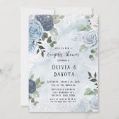 Dusty Blue Watercolor Rustic Floral Couples Dusche Einladung (Vorderseite)