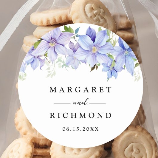 Dusty Blue Watercolor Rustic Floral Wedding Runder Aufkleber