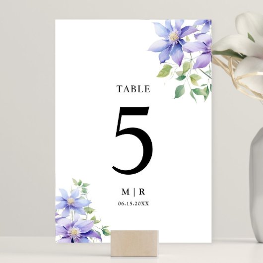 Dusty Blue Watercolor Rustic Floral Wedding Tischnummer