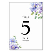 Dusty Blue Watercolor Rustic Floral Wedding Tischnummer (Vorderseite)
