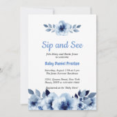 Dusty Blue Watercolor Sip und Babydusche Einladung (Vorderseite)