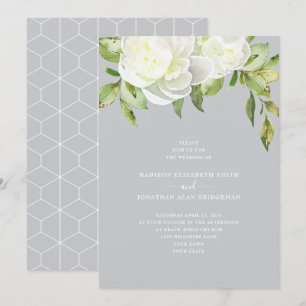 Dusty Blue Watercolor Spring Floral Peony Wedding Einladung