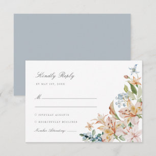 Dusty Blue Watercolor Spring Floral Wedding RSVP Karte