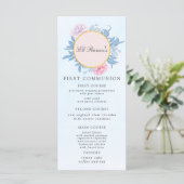 Dusty Blue Watercolor Succulent First Communation Menükarte (Stehend Vorderseite)