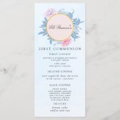Dusty Blue Watercolor Succulent First Communation Menükarte (Vorderseite)