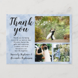 Dusty Blue Watercolor Wedding Danke 3 Foto Postkarte
