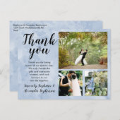 Dusty Blue Watercolor Wedding Danke 3 Foto Postkarte (Vorne/Hinten)
