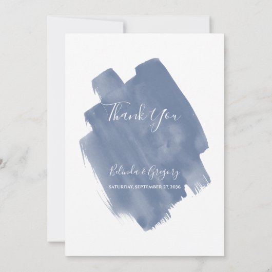 Dusty Blue Watercolor Wedding Danke Card (Rückseite)