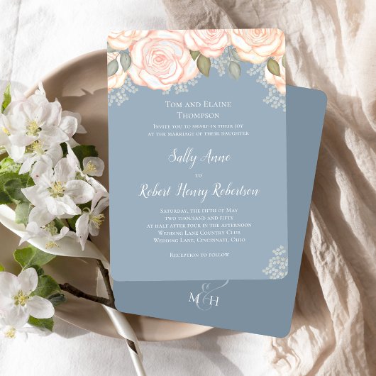 Dusty Blue Watercolor Wedding Floral Einladung