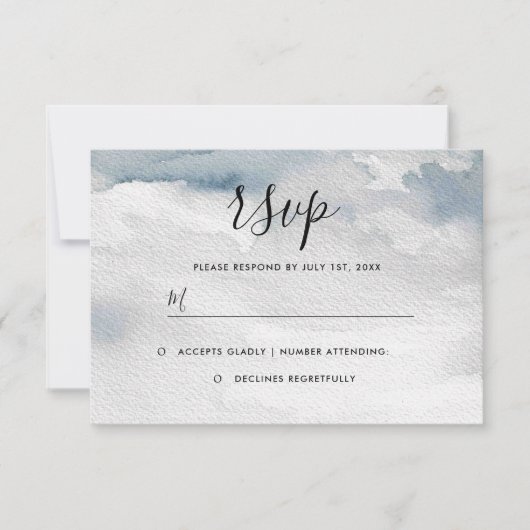 Dusty Blue Watercolor Wedding RSVP Card Karte (Vorderseite)