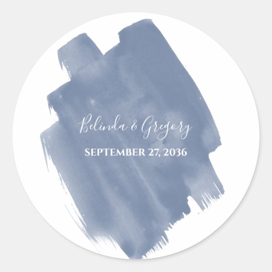 Dusty Blue Watercolor Wedding Runder Aufkleber (Vorderseite)