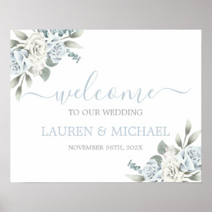 Dusty Blue Watercolor Wedding Welcome sign Poster