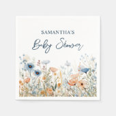 Dusty Blue Watercolor Wildblume Babydusche Serviette (Vorderseite)