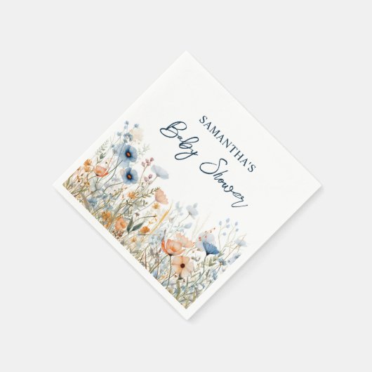 Dusty Blue Watercolor Wildblume Babydusche Serviette (Ecke)