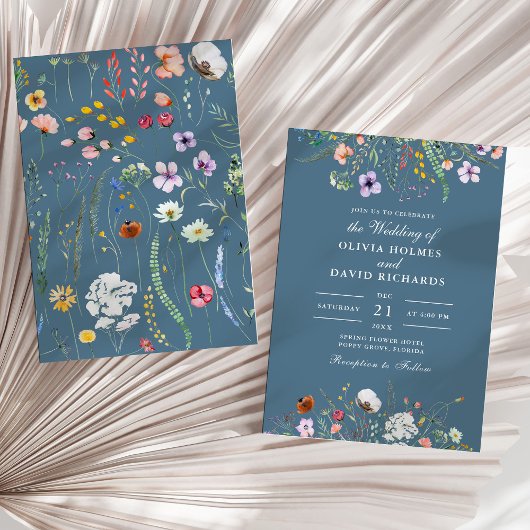 Dusty Blue Watercolor Wildblume Meadow Wedding Einladung