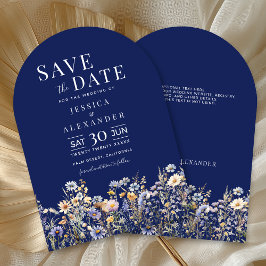 Dusty Blue Watercolor Wildblume Navy Arch Wedding Einladung