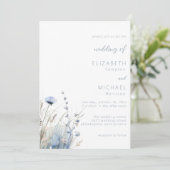 Dusty Blue Watercolor Wildblume Wedding Einladung (Stehend Vorderseite)