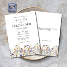 Dusty Blue Watercolor Wildblumen Elegante Hochzeit