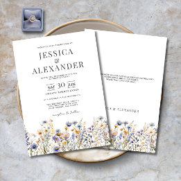 Dusty Blue Watercolor Wildblumen Elegante Hochzeit Einladung