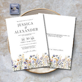 Dusty Blue Watercolor Wildblumen Elegante Hochzeit Einladung