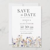 Dusty Blue Watercolor Wildblumen Elegante Hochzeit Save The Date (Vorderseite)