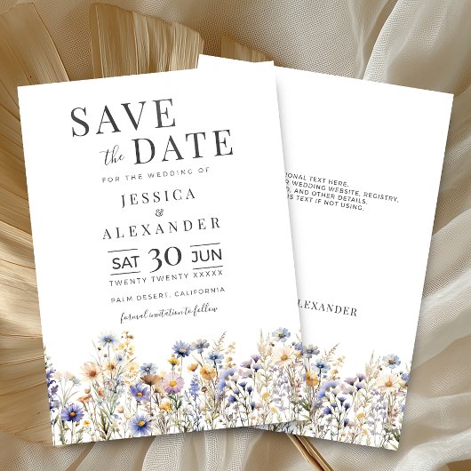 Dusty Blue Watercolor Wildblumen Elegante Hochzeit Save The Date